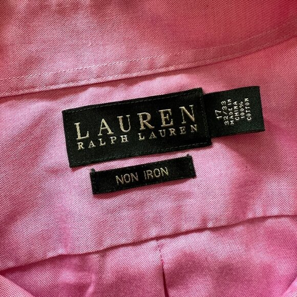 Lauren Ralph Lauren Pink Oxford Button Up Shirt 17 32/33 Cotton Non-Iron - Picture 3 of 3